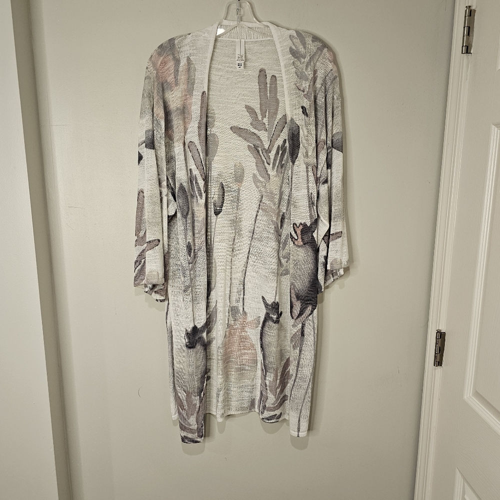 Floral Cardigan - Open Front Knee Length